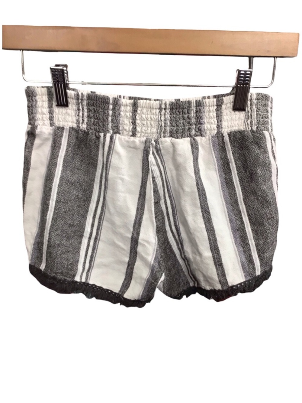 Striped Gray and White Women’s Elastic Waist Shorts
